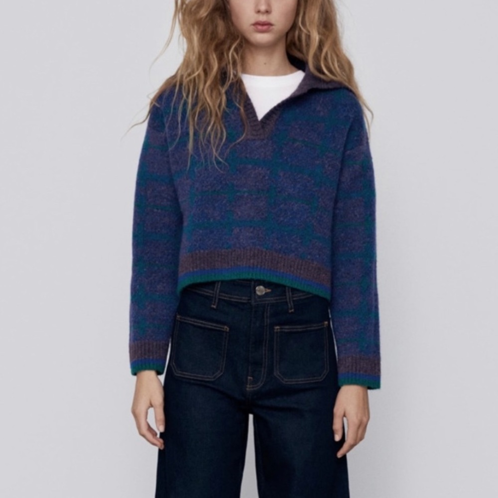 Zara Checkered Polo Sweater